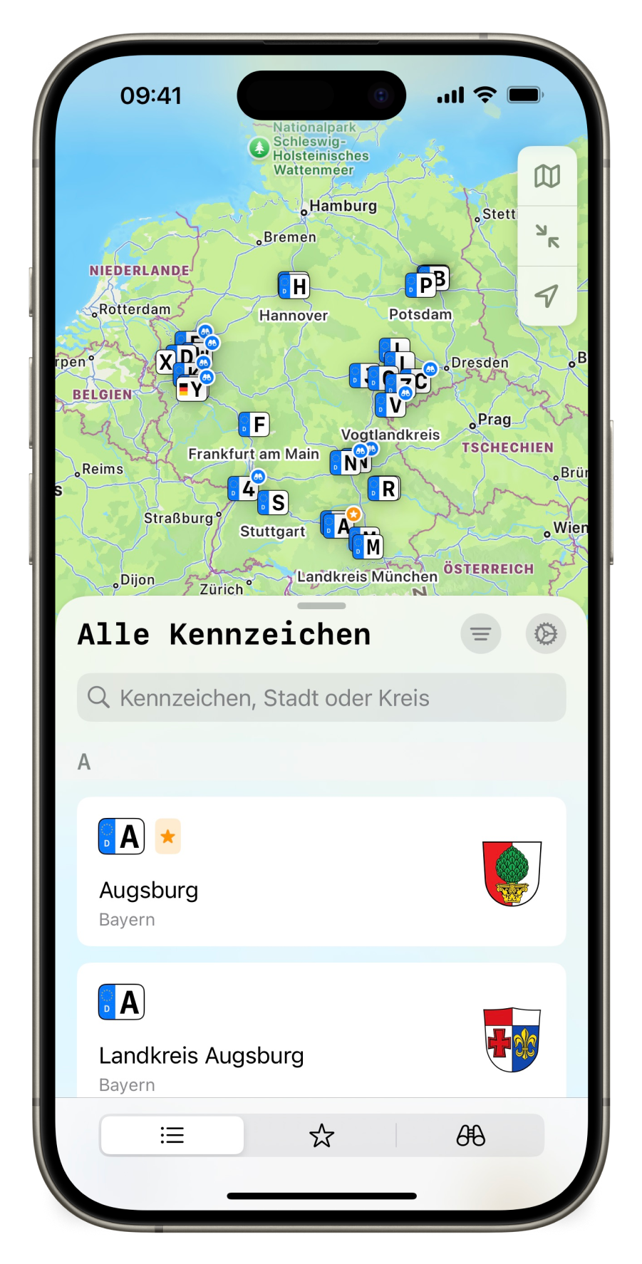 Kennzeichen Wiki App auf iPhone